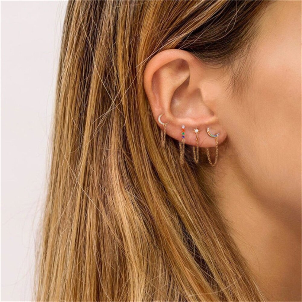 21091 925 Sterling Silver Chain Stud Earring(Single) | Minimalist Studs